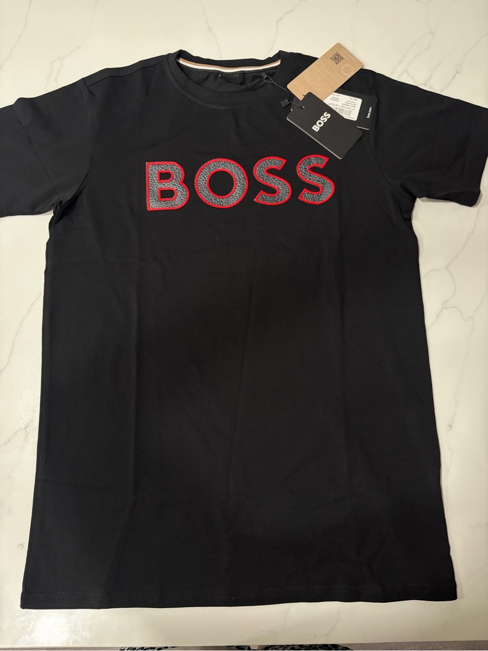 Boss Black Short Sleeve Tee with Red-Outlined Logo
